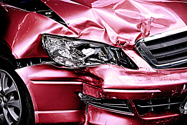Totaled red car 